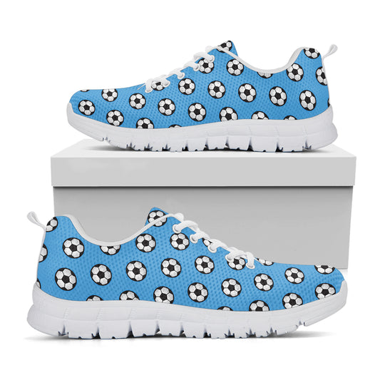 Blue Soccer Ball Pattern Print White Sneakers