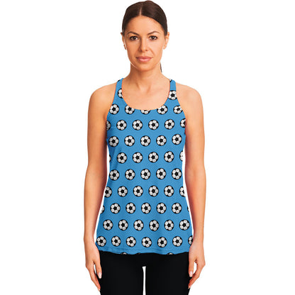 Blue Soccer Ball Pattern Print Women's Racerback Tank Top