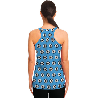 Blue Soccer Ball Pattern Print Women's Racerback Tank Top