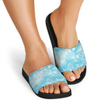 Blue Sparkle Light Print Black Slide Sandals