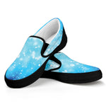 Blue Sparkle Light Print Black Slip On Shoes