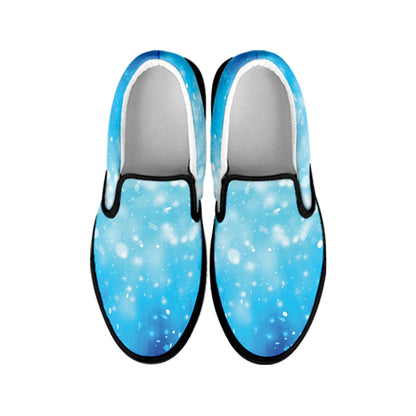 Blue Sparkle Light Print Black Slip On Shoes