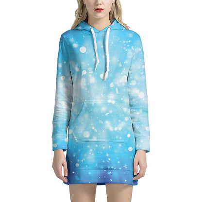 Blue Sparkle Light Print Hoodie Dress