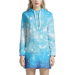 Blue Sparkle Light Print Hoodie Dress
