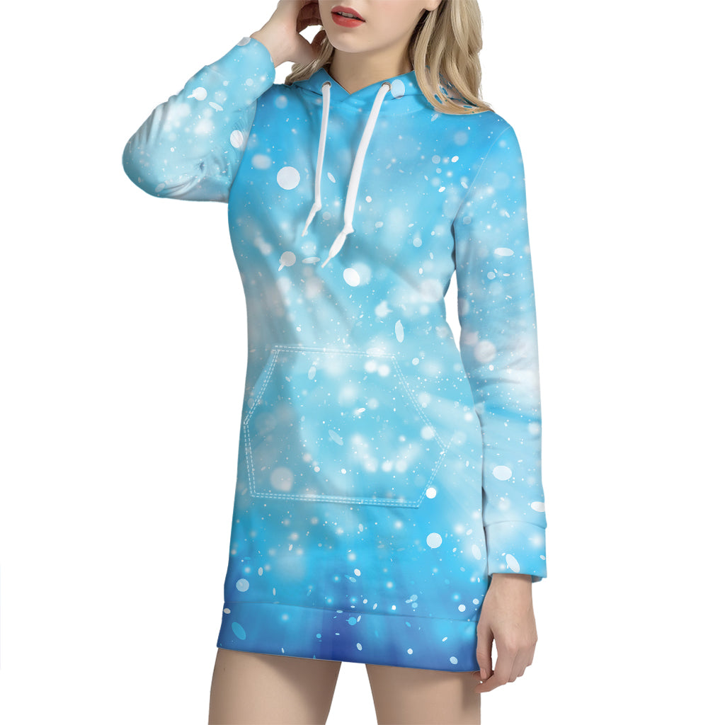 Blue Sparkle Light Print Hoodie Dress