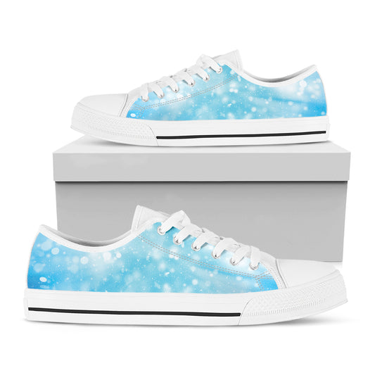 Blue Sparkle Light Print White Low Top Shoes