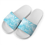 Blue Sparkle Light Print White Slide Sandals