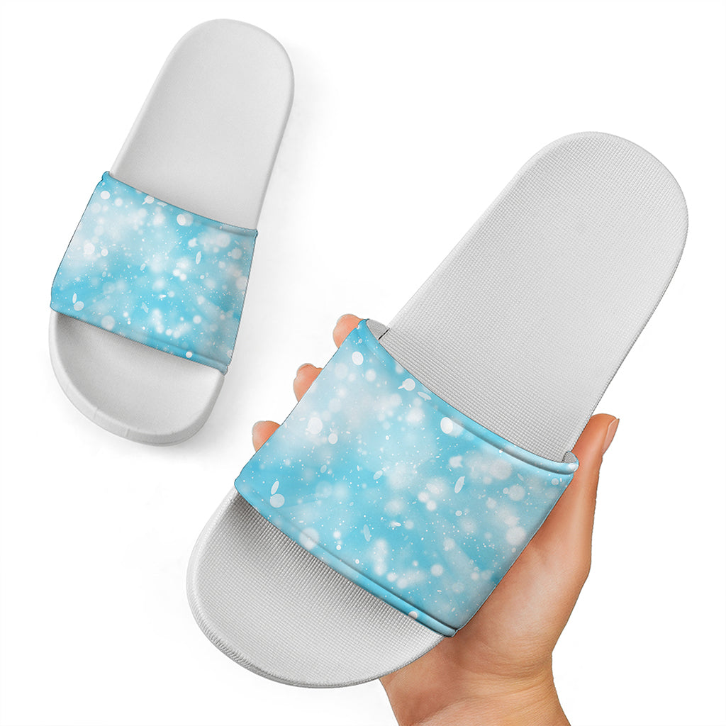 Blue Sparkle Light Print White Slide Sandals