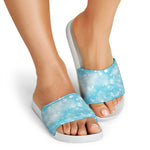 Blue Sparkle Light Print White Slide Sandals
