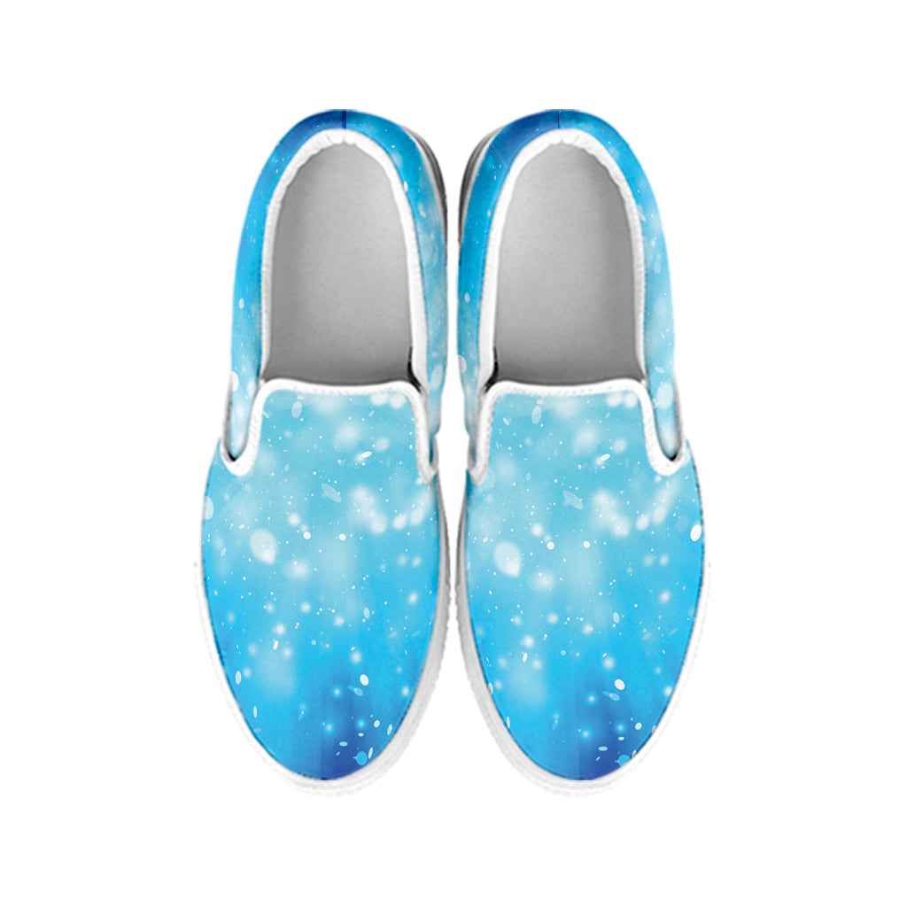 Blue Sparkle Light Print White Slip On Shoes