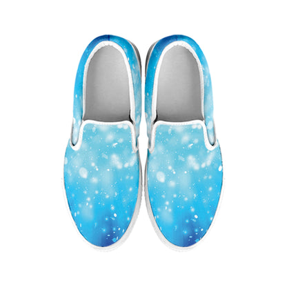 Blue Sparkle Light Print White Slip On Shoes