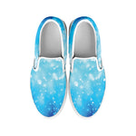 Blue Sparkle Light Print White Slip On Shoes