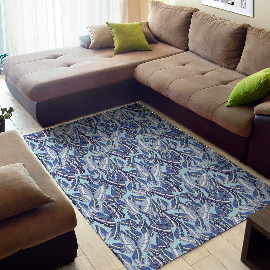 Blue Spring Butterfly Pattern Print Area Rug