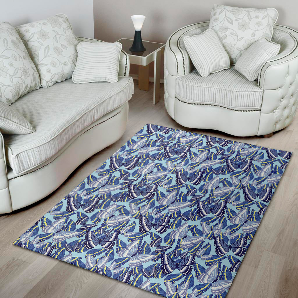 Blue Spring Butterfly Pattern Print Area Rug