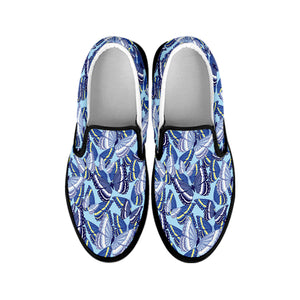 Blue Spring Butterfly Pattern Print Black Slip On Shoes