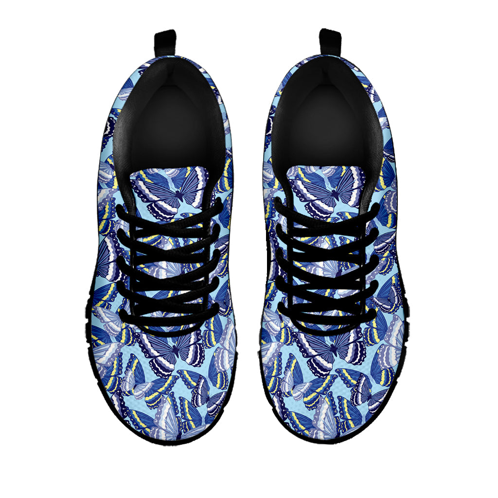 Blue Spring Butterfly Pattern Print Black Sneakers