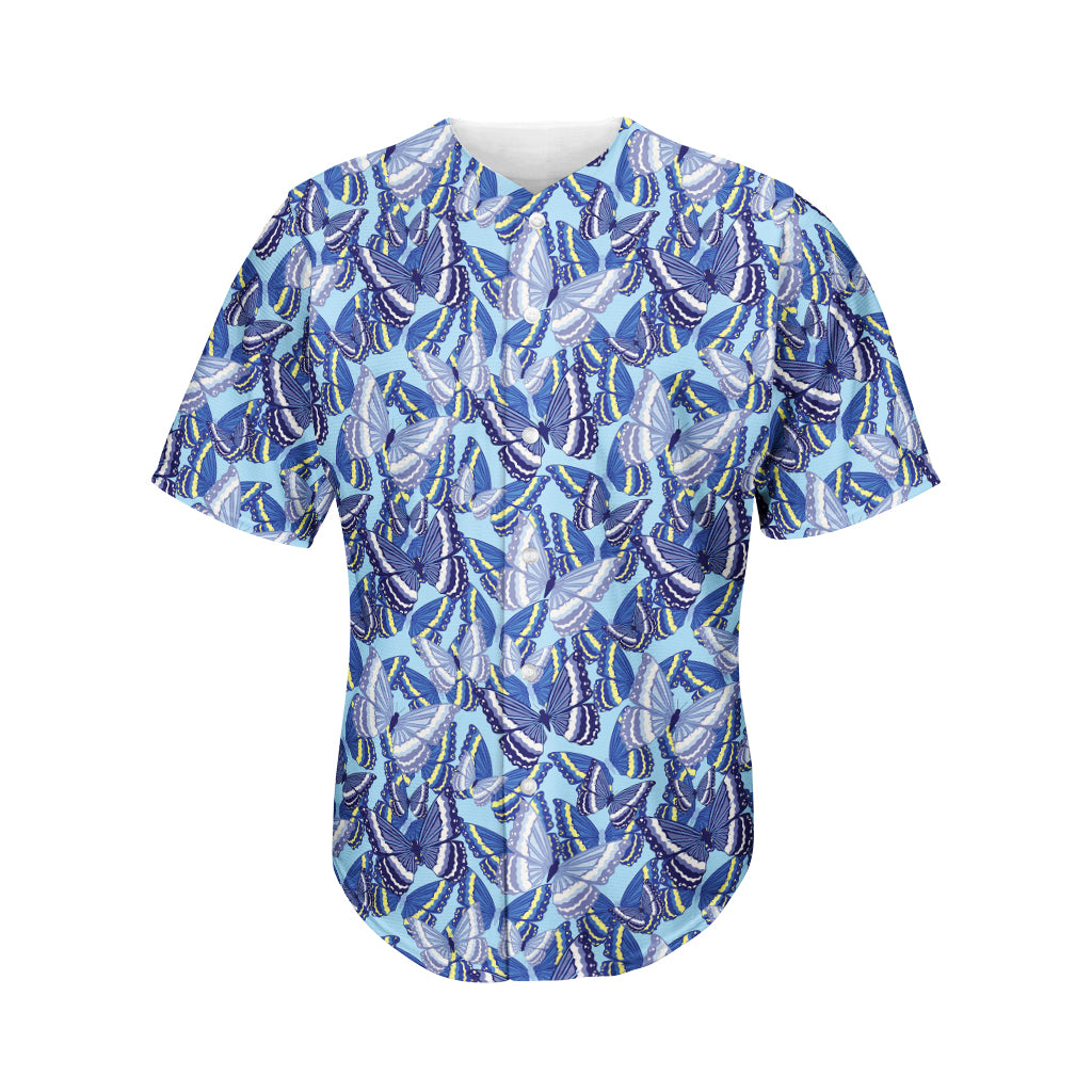 Blue Spring Butterfly Pattern Print Men's Baseball Jersey