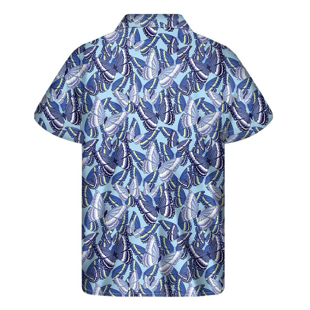 Blue Spring Butterfly Pattern Print Men's Short Sleeve Shirt