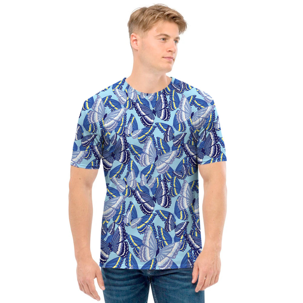 Blue Spring Butterfly Pattern Print Men's T-Shirt