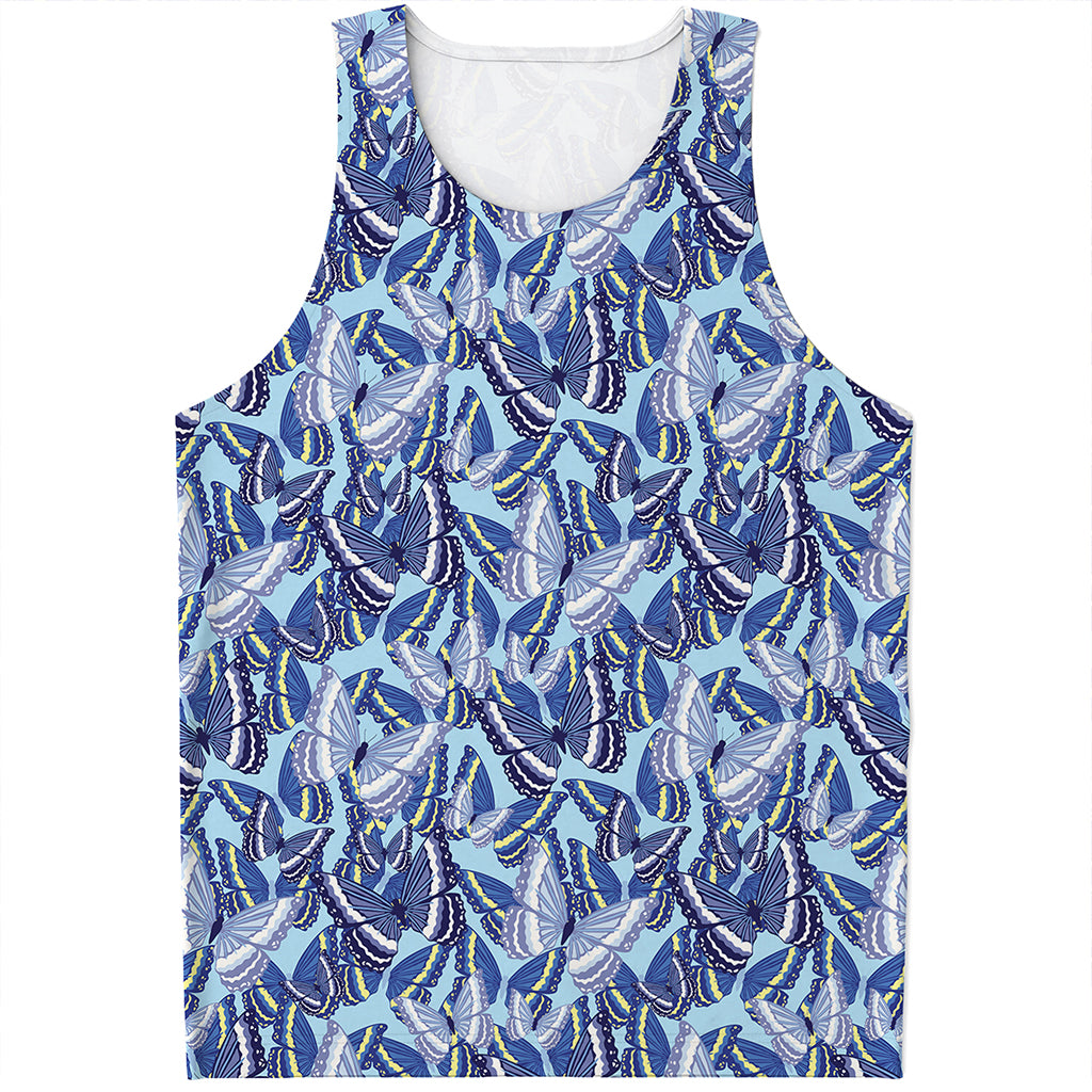 Blue Spring Butterfly Pattern Print Men's Tank Top