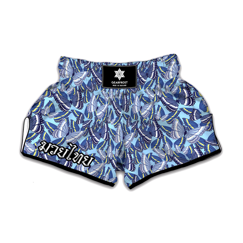 Blue Spring Butterfly Pattern Print Muay Thai Boxing Shorts