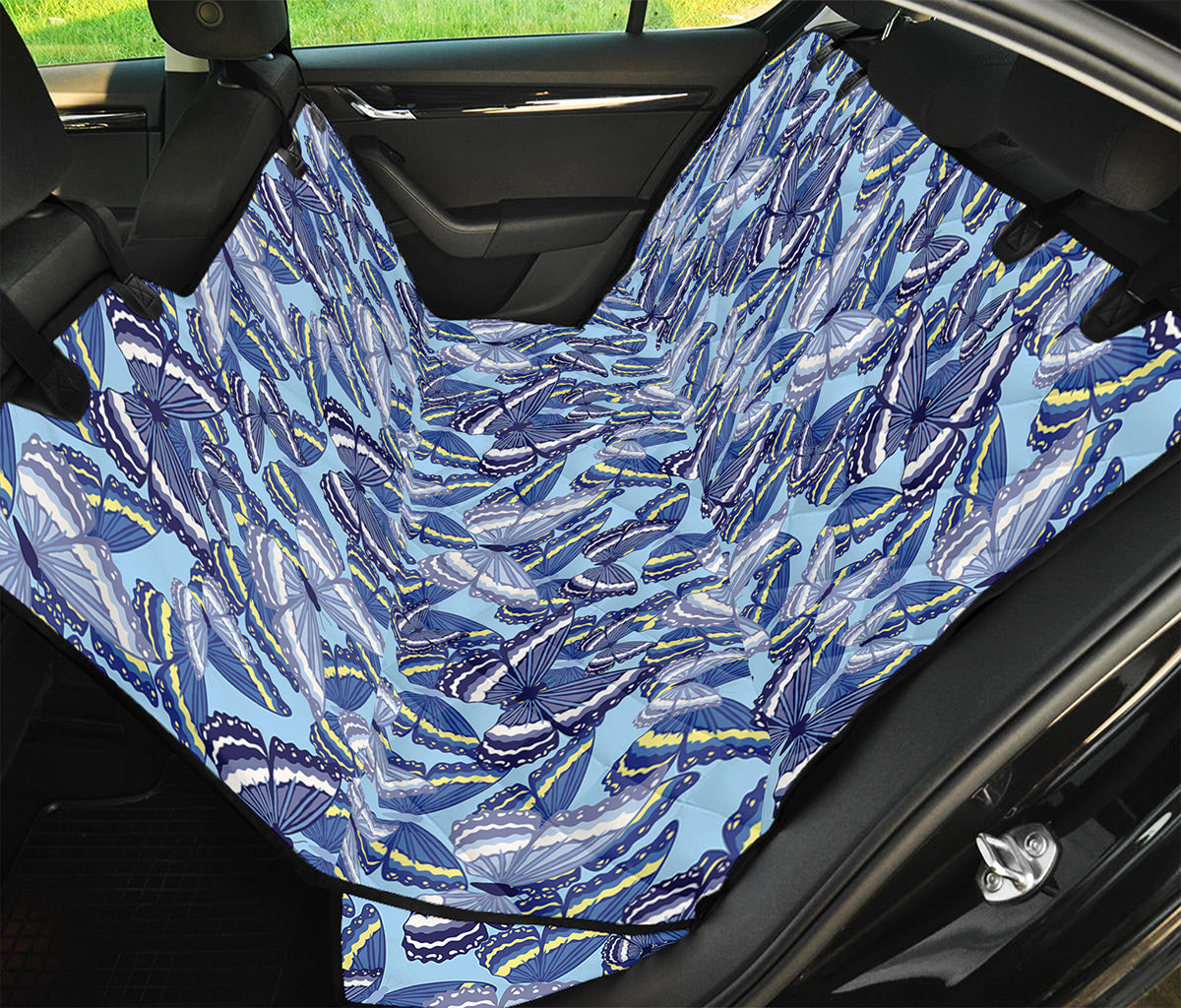 Blue Spring Butterfly Pattern Print Pet Car Back Seat Cover