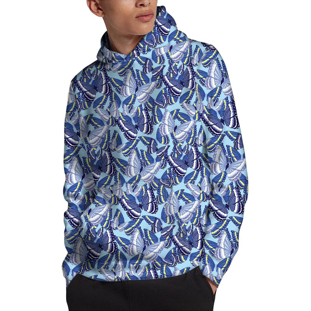 Blue Spring Butterfly Pattern Print Pullover Hoodie