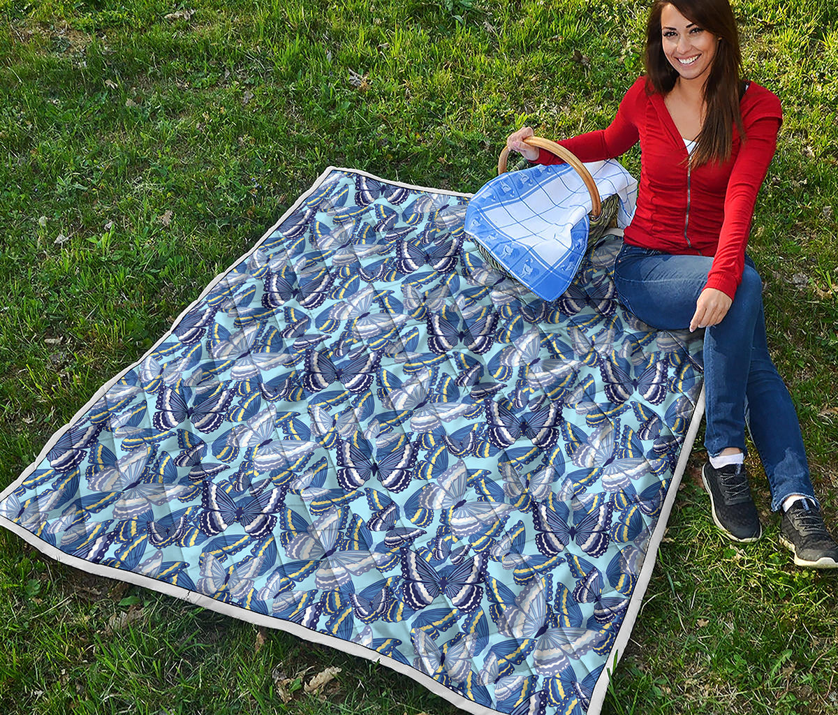 Blue Spring Butterfly Pattern Print Quilt