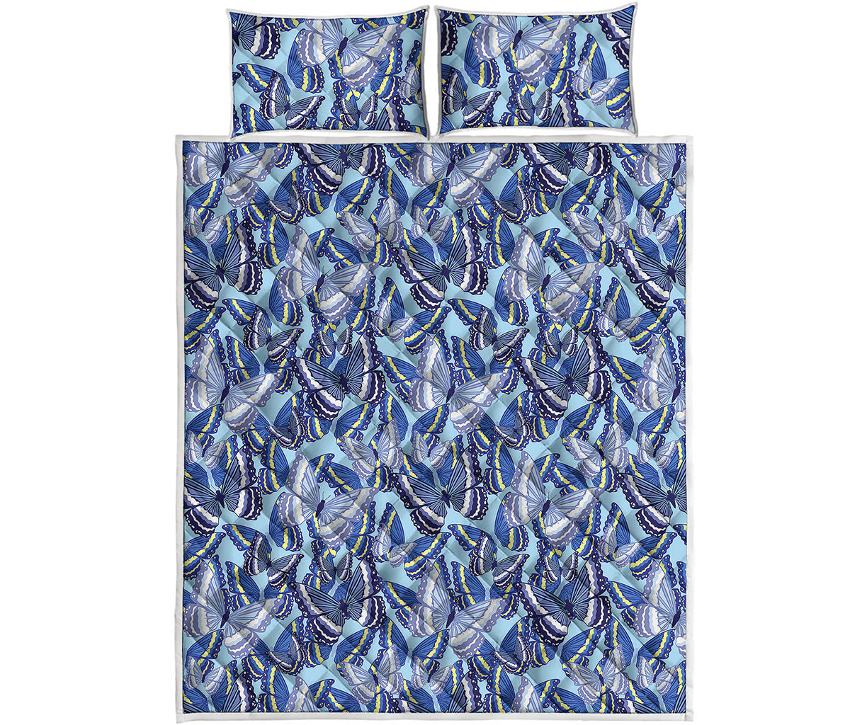 Blue Spring Butterfly Pattern Print Quilt Bed Set