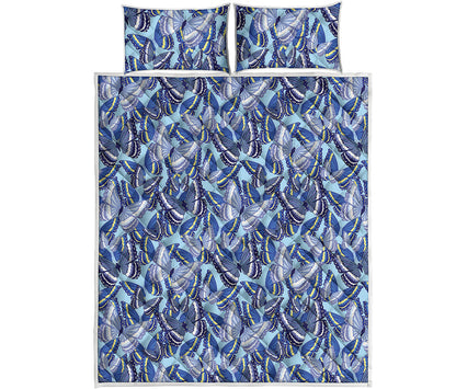 Blue Spring Butterfly Pattern Print Quilt Bed Set