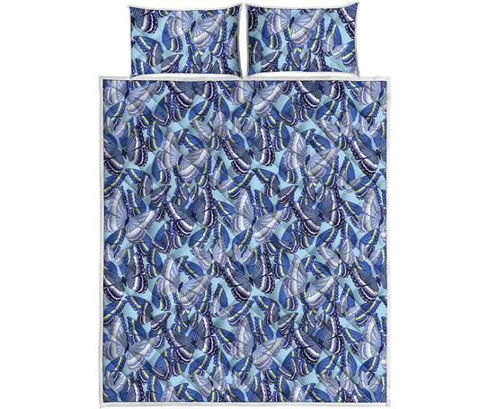 Blue Spring Butterfly Pattern Print Quilt Bed Set