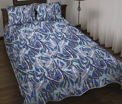 Blue Spring Butterfly Pattern Print Quilt Bed Set