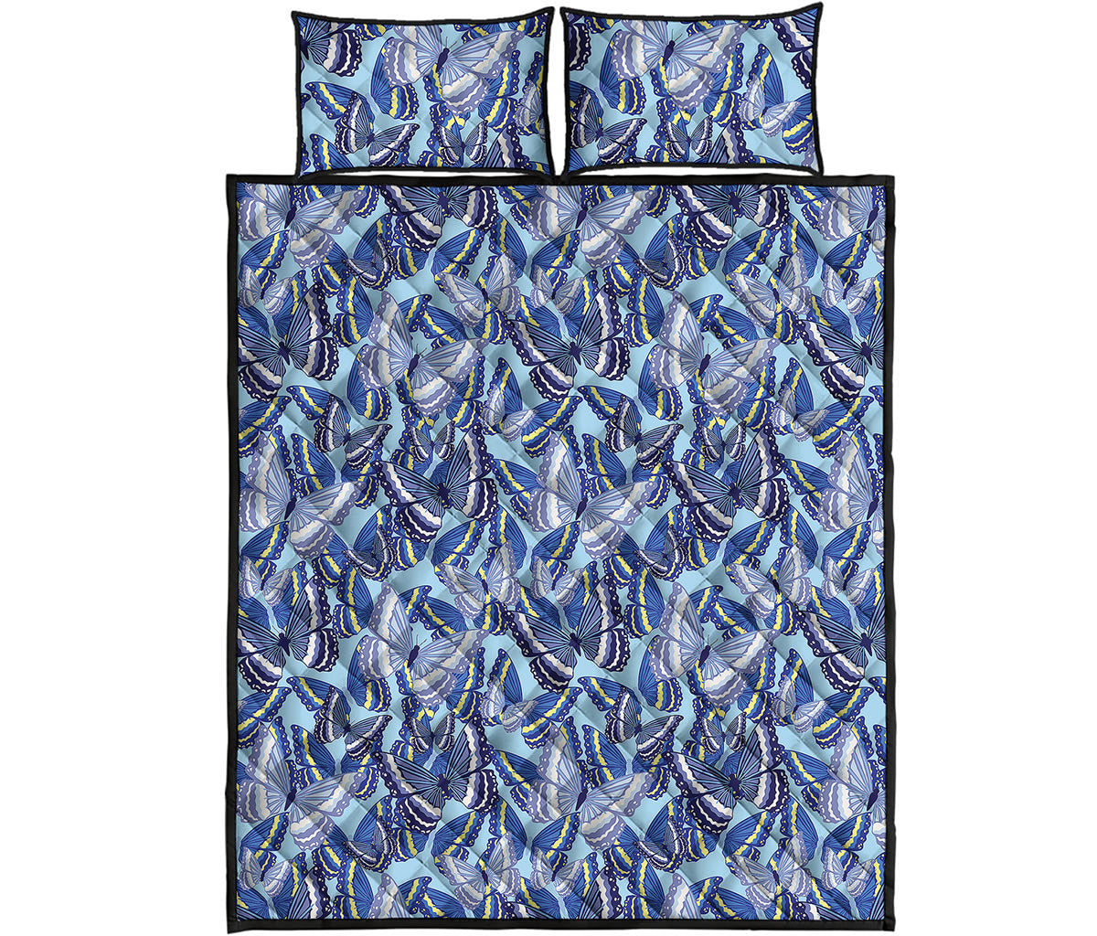 Blue Spring Butterfly Pattern Print Quilt Bed Set