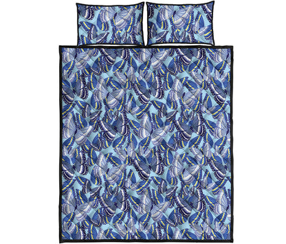 Blue Spring Butterfly Pattern Print Quilt Bed Set