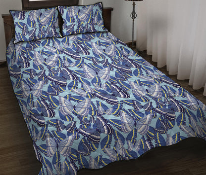 Blue Spring Butterfly Pattern Print Quilt Bed Set