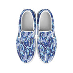 Blue Spring Butterfly Pattern Print White Slip On Shoes