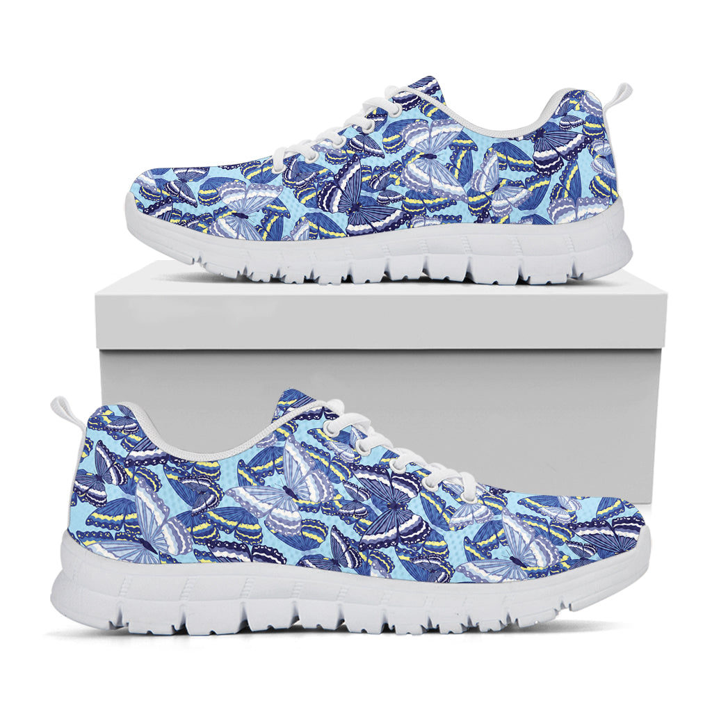 Blue Spring Butterfly Pattern Print White Sneakers