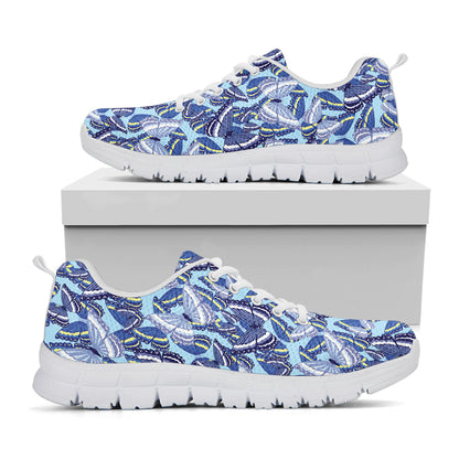 Blue Spring Butterfly Pattern Print White Sneakers