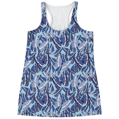 Blue Spring Butterfly Pattern Print Women's Racerback Tank Top