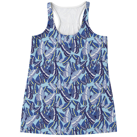 Blue Spring Butterfly Pattern Print Women's Racerback Tank Top