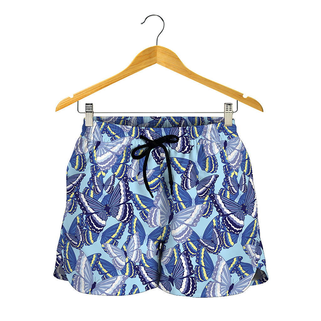 Blue Spring Butterfly Pattern Print Women's Shorts
