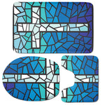 Blue Stained Glass Cross Print 3 Piece Bath Mat Set