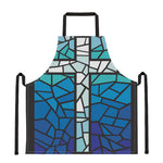 Blue Stained Glass Cross Print Apron