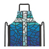 Blue Stained Glass Cross Print Apron