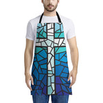 Blue Stained Glass Cross Print Apron