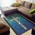 Blue Stained Glass Cross Print Floor Mat