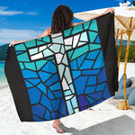 Blue Stained Glass Cross Print Beach Sarong Wrap