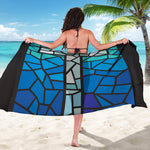 Blue Stained Glass Cross Print Beach Sarong Wrap