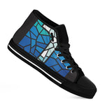 Blue Stained Glass Cross Print Black High Top Shoes