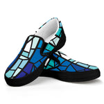 Blue Stained Glass Cross Print Black Slip On Shoes